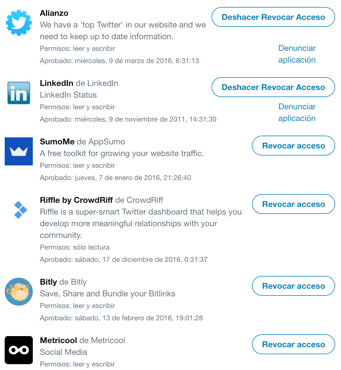 revocar acceso aplicaciones Twitter